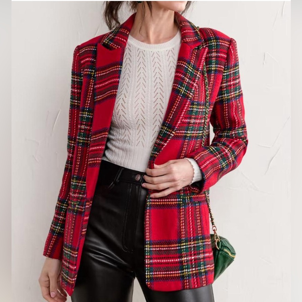 English Factory Red Plaid Blazer - Picture 3 of 10